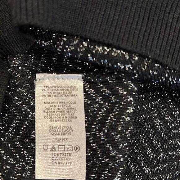 Ann Taylor Pullover Sweater Metallic Shimmer Crewneck Black Long Sleeve L - Picture 7 of 8